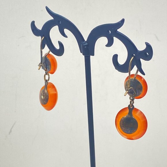 Vtg Baltic Amber Earrings Soviet 875 Silver USSR Hallmark Mid Century Hinge Back - Picture 14 of 16